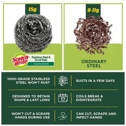 Scotch-Brite Stainless Steel Scrub and Scrub Pad (1pc + 1 pcs) (6.9 cm x 10.1 cm) 3