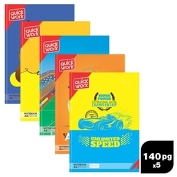 Quickwork A4 Binded Single Line Notebook 140 Pages Pack of 5