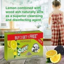 Patanjali Lemon and Wood Ash Super Dishwash Bar 225 g (Pack of 4) 3