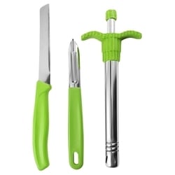 Everest Green Stainless Steel Lighter, Peeler & Knife Set (3 pcs)