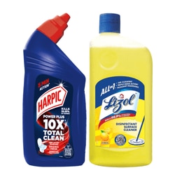 Harpic Disinfectant Toilet Cleaner Original 600 ml + Lizol Disinfectant Surface & Floor Cleaner Citrus 625 ml