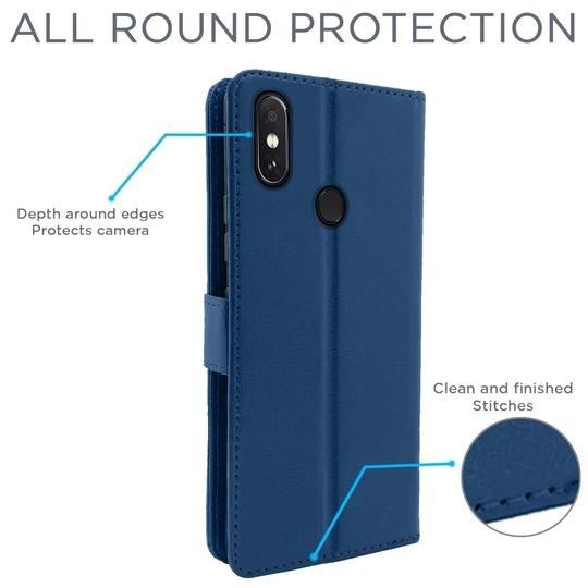 Altamont Mi Redmi Note 5 Pro Flip Case | Vintage Leather Finish | Inside TPU with Card Pockets | Wallet Stand | Magnetic Closing | Flip Cover for Mi Redmi Note 5 Pro (Blue)