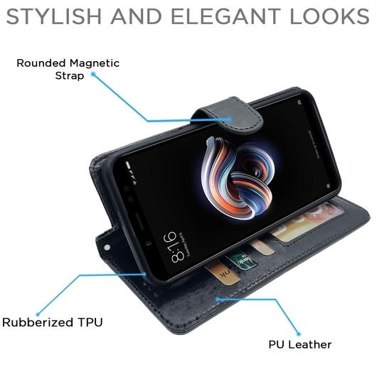 Altamont Mi Redmi Note 5 Pro Flip Case | Vintage Leather Finish | Inside TPU with Card Pockets | Wallet Stand | Magnetic Closing | Flip Cover for Mi Redmi Note 5 Pro (Black)