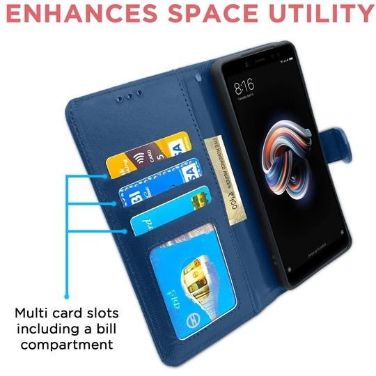 Altamont Mi Redmi Note 5 Pro Flip Case | Vintage Leather Finish | Inside TPU with Card Pockets | Wallet Stand | Magnetic Closing | Flip Cover for Mi Redmi Note 5 Pro (Blue)