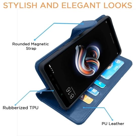 Altamont Mi Redmi Note 5 Pro Flip Case | Vintage Leather Finish | Inside TPU with Card Pockets | Wallet Stand | Magnetic Closing | Flip Cover for Mi Redmi Note 5 Pro (Blue)