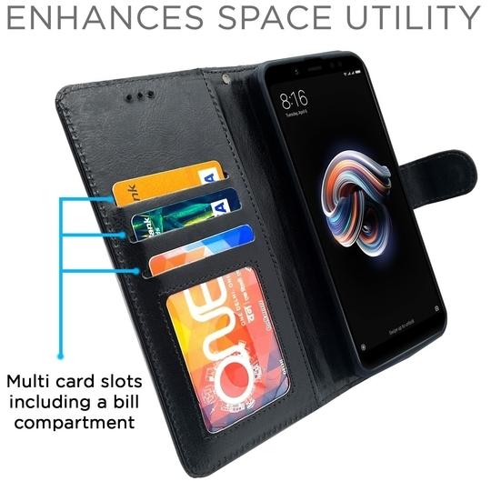 Altamont Mi Redmi Note 5 Pro Flip Case | Vintage Leather Finish | Inside TPU with Card Pockets | Wallet Stand | Magnetic Closing | Flip Cover for Mi Redmi Note 5 Pro (Black)