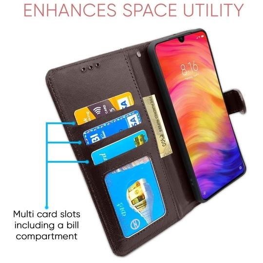 Altamont Flip Cover Leather Finish | Inside TPU with Card Pockets | Wallet Stand and Shock Proof | Complete Protection Flip Case for Redmi Note 7 Pro/Note 7 / Note 7s (Coffee)