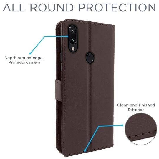 Altamont Flip Cover Leather Finish | Inside TPU with Card Pockets | Wallet Stand and Shock Proof | Complete Protection Flip Case for Redmi Note 7 Pro/Note 7 / Note 7s (Coffee)