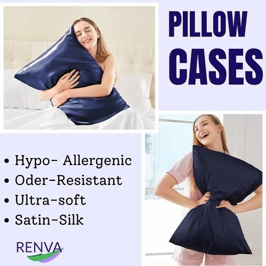 HIMS Set of 2 Satin Silk Pillowcase for Hair and Skin Standard Size 18"X 28" with Soft Breathable Smooth Cooling Pillow Covers for Sleeping (2, Blue)