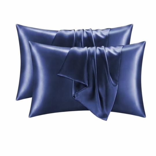 HIMS Set of 2 Satin Silk Pillowcase for Hair and Skin Standard Size 18"X 28" with Soft Breathable Smooth Cooling Pillow Covers for Sleeping (2, Blue)