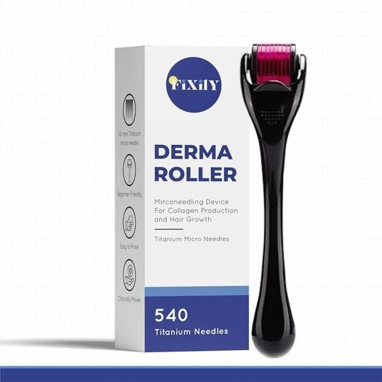 Fixily Derma Roller For Hair Growth 0.5mm with 540 Stainless Steel Needles | Repairs Damaged Hair, Activates Hair Follicles | For Hair Fall & Hair Thickening | Reduces Acne Scars | Safe & Effective To Use