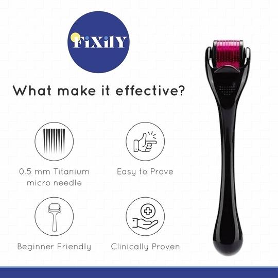 Fixily Derma Roller For Hair Growth 0.5mm with 540 Stainless Steel Needles | Repairs Damaged Hair, Activates Hair Follicles | For Hair Fall & Hair Thickening | Reduces Acne Scars | Safe & Effective To Use