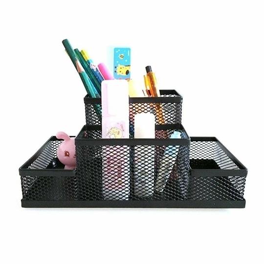 Fixily Mesh Pen Holder | 4 Compartment Metal Pencil Case | Desk Organizer Stand | Office, Home & School Use | Storage Rack (Black)