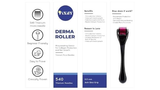 Fixily Derma Roller For Hair Growth 0.5mm with 540 Stainless Steel Needles | Repairs Damaged Hair, Activates Hair Follicles | For Hair Fall & Hair Thickening | Reduces Acne Scars | Safe & Effective To Use