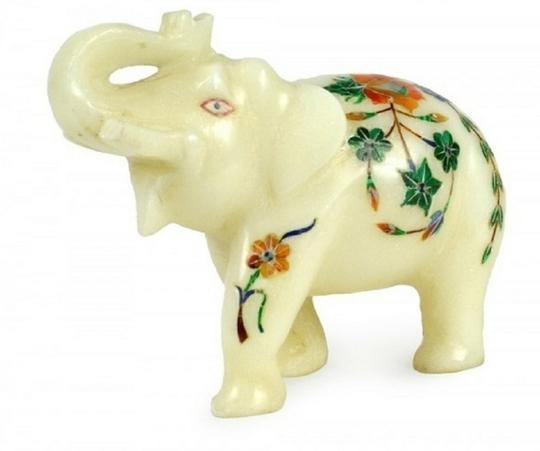 Pooja Creation Store White Marble Home Decorative Elephant 4 inch Decorative Showpiece  -  8 cm (Stone, White)