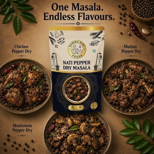 NAMMA NATI FOODS Peppery Dry Masala | Authentic South Indian Black Pepper Spice Blend for Dry & Roasted Veg Recipes | Bold Pepper Flavor | Premium Quality Masala | 75g