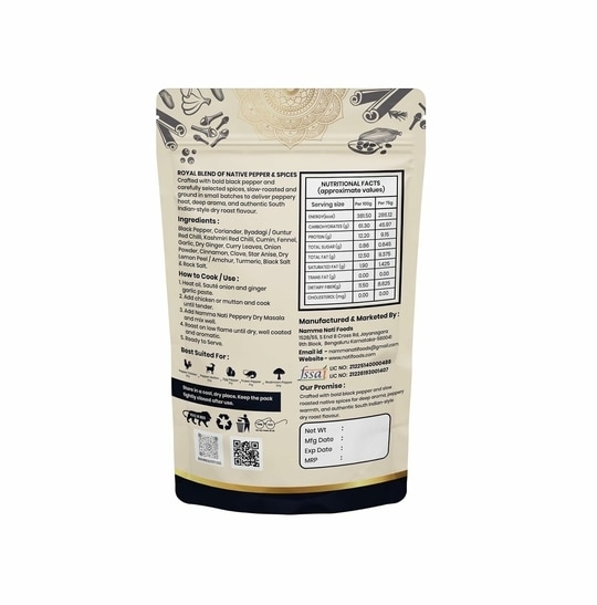 NAMMA NATI FOODS Peppery Dry Masala | Authentic South Indian Black Pepper Spice Blend for Dry & Roasted Veg Recipes | Bold Pepper Flavor | Premium Quality Masala | 75g
