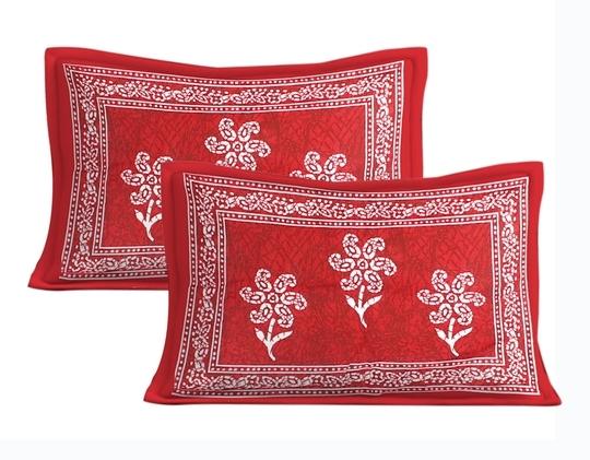 HOME@SHOP 144 TC Cotton Double Printed Flat Bedsheet (Pack of 1, Red)