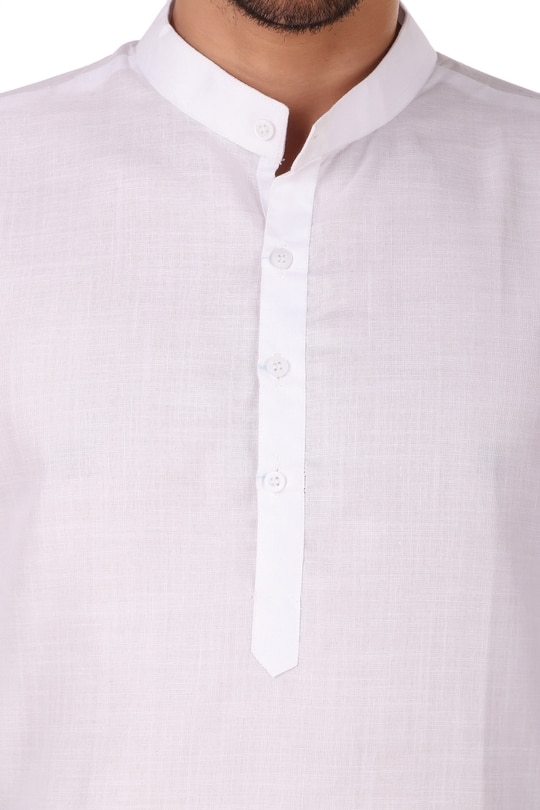 Preen Men White Solid Cotton Blend Kurta and Pyjama Set