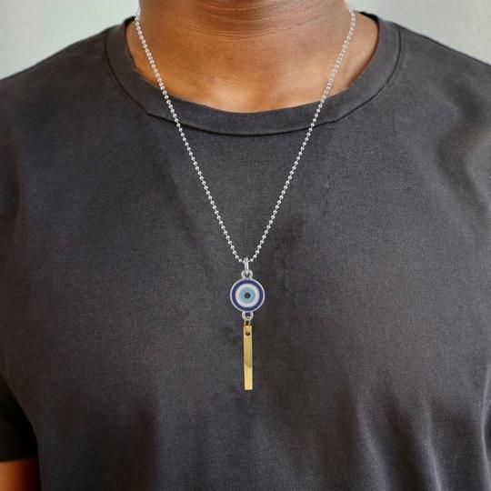 Memoir  Bass Gold bar evil eye pendant
