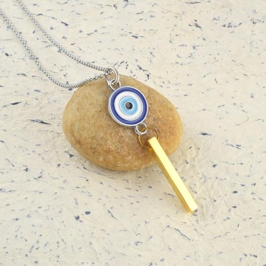 Memoir  Bass Gold bar evil eye pendant