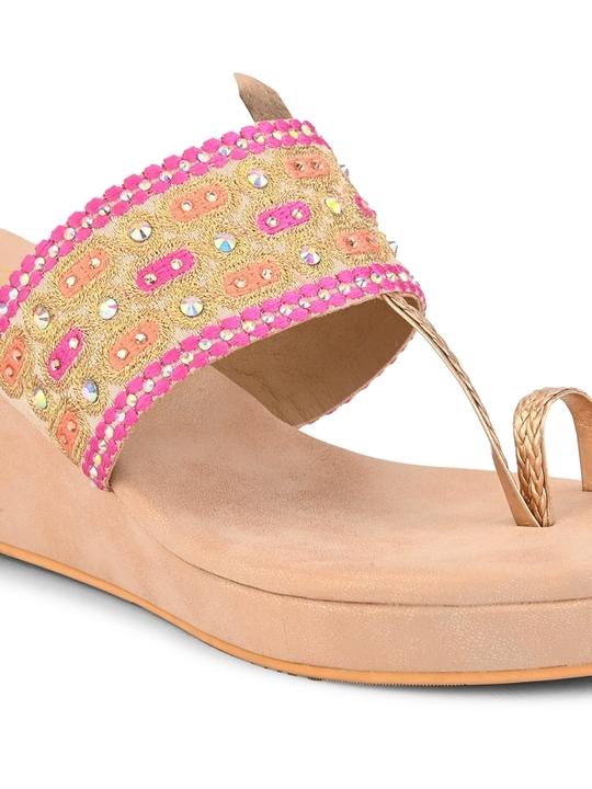PELLE ALBERO Women Sultan Embellished Slip-On Wedge Heels Sandals
