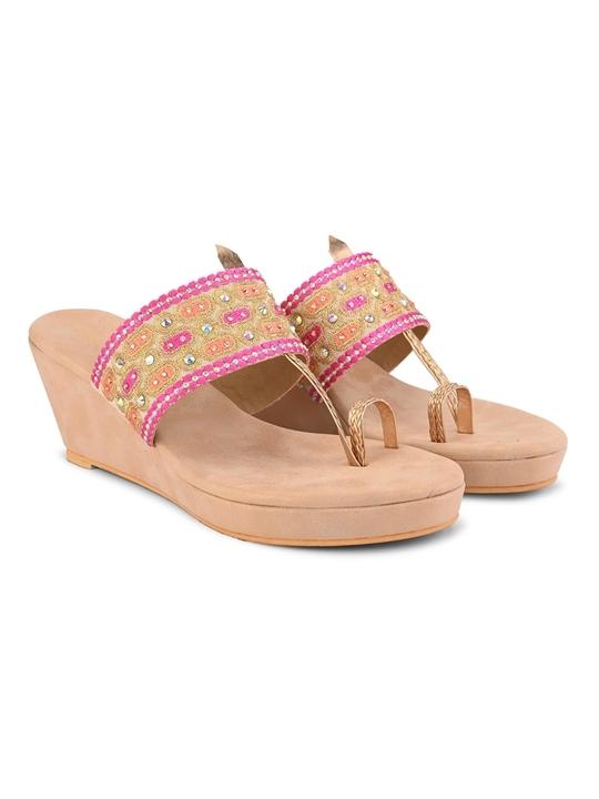 PELLE ALBERO Women Sultan Embellished Slip-On Wedge Heels Sandals