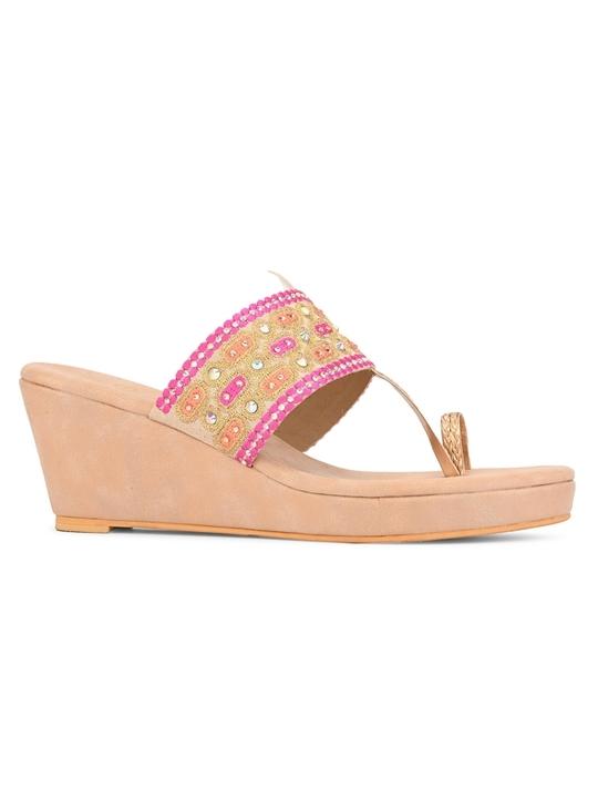 PELLE ALBERO Women Sultan Embellished Slip-On Wedge Heels Sandals