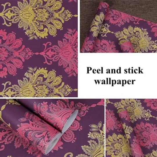 Jaamso Royals Multicolor Vinyl Damask Self Adhesive Wallpaper For Home Decoration 100X45 cm( 100 CM X 45 CM )