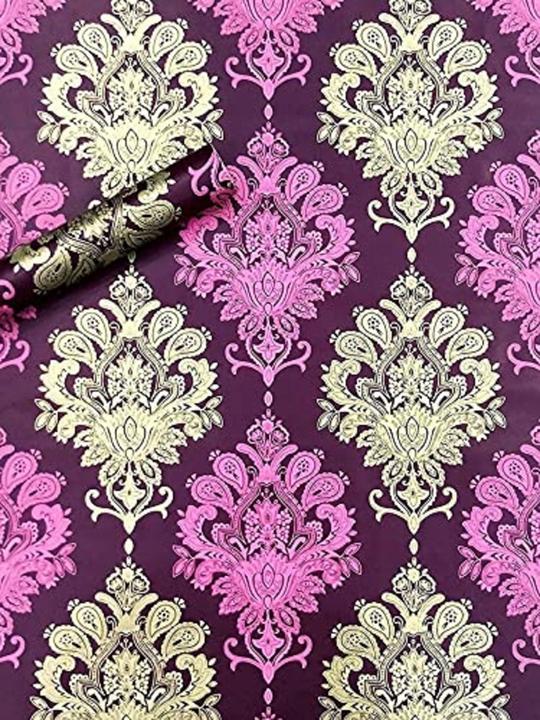 Jaamso Royals Multicolor Vinyl Damask Self Adhesive Wallpaper For Home Decoration 100X45 cm( 100 CM X 45 CM )