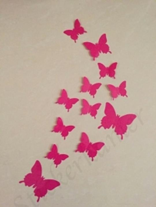 JAAMSO ROYALS Dark Pink 3D Butterflies Vinyl Peel and Stick Self Adhesive Home Decor Wall Sticker 1 Combo of 12 Piece (13 cm X 15 cm)