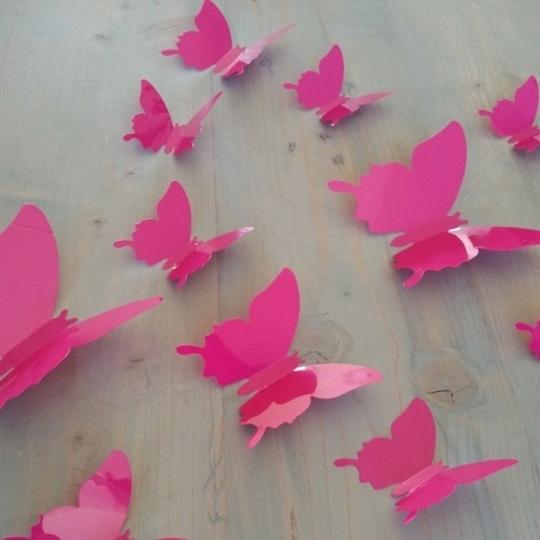 JAAMSO ROYALS Dark Pink 3D Butterflies Vinyl Peel and Stick Self Adhesive Home Decor Wall Sticker 1 Combo of 12 Piece (13 cm X 15 cm)
