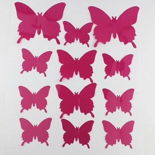 JAAMSO ROYALS Dark Pink 3D Butterflies Vinyl Peel and Stick Self Adhesive Home Decor Wall Sticker 1 Combo of 12 Piece (13 cm X 15 cm)