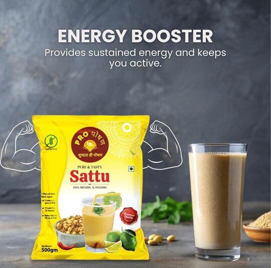 Pro Poshan Sattu 100% Roasted Chana Sattu (500gm x 2Packs) | High in Fiber & Protein | Gluten-Free Sattu Drink Powder