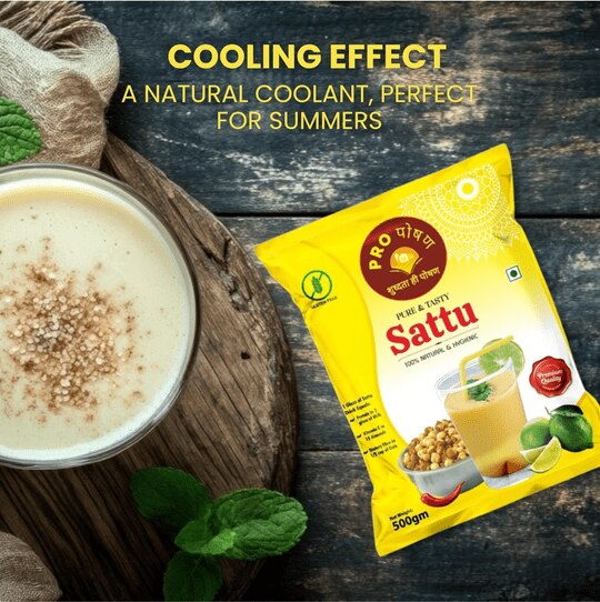 Pro Poshan Sattu 100% Roasted Chana Sattu (500gm x 2Packs) | High in Fiber & Protein | Gluten-Free Sattu Drink Powder