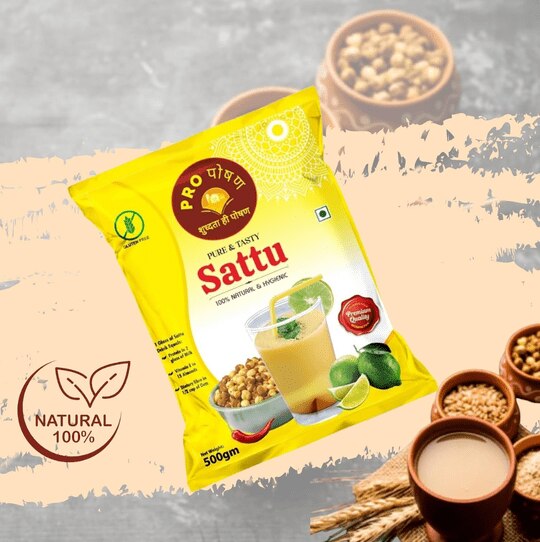 Pro Poshan Sattu 100% Roasted Chana Sattu (500gm x 2Packs) | High in Fiber & Protein | Gluten-Free Sattu Drink Powder