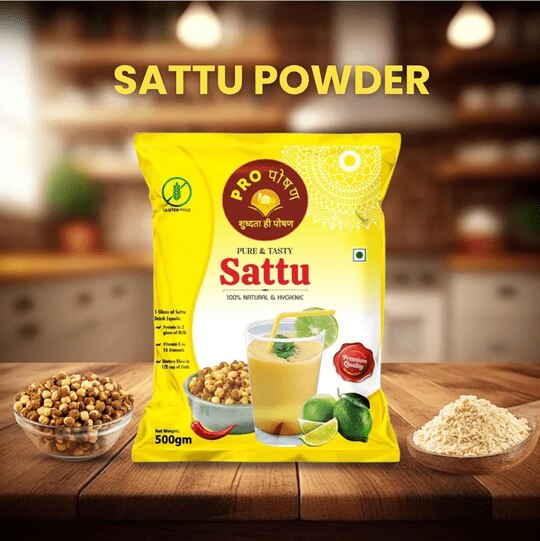 Pro Poshan Sattu 100% Roasted Chana Sattu (500gm x 2Packs) | High in Fiber & Protein | Gluten-Free Sattu Drink Powder