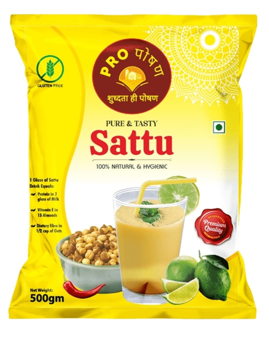 Pro Poshan Sattu 100% Roasted Chana Sattu (500gm x 2Packs) | High in Fiber & Protein | Gluten-Free Sattu Drink Powder