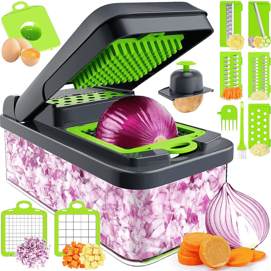 DAEEXINO 14-in-1 Manual Vegetable Chopper with Interchangeable Blades Multi-Function Food Slicer and Cutter for Kitchen Use