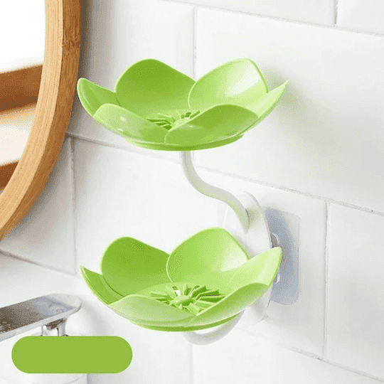 DAEEXINO Wall-Mounted Double Layer Flower Soap Holder with Drainage Self-Adhesive No-Drill Soap Stand for Bathroom & Kitchen Water Draining Soap Storage Organizer (Multicolor)