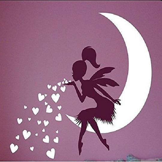 Asmi Collections 70 cm Asmi Collections PVC Wall Stickers Beautiful Black Fairy on Moon and Stars Removable Sticker (Pack of 1) | Wall Sticker | waterproof wall sticker