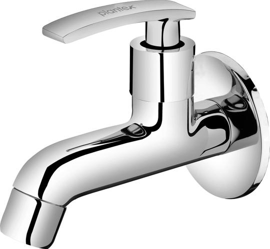 Plantex Silver Brass Single Lever Bib Cock With Wall Flange And Teflon Tape - Mirror-Chrome Finish