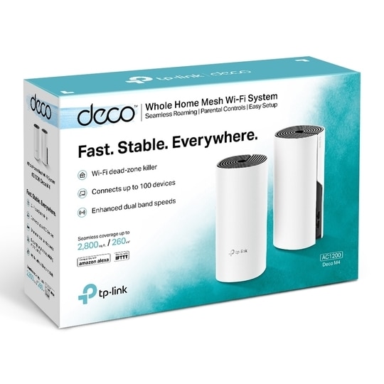 TP-Link Deco M4 Dual_Band Whole Home Mesh Wi-Fi System, Seamless Roaming and Speedy (AC1200) Mbps, Work with Amazon Echo/Alexa, Router and Wi-Fi Booster, Parent Control Router, Pack of 2, White