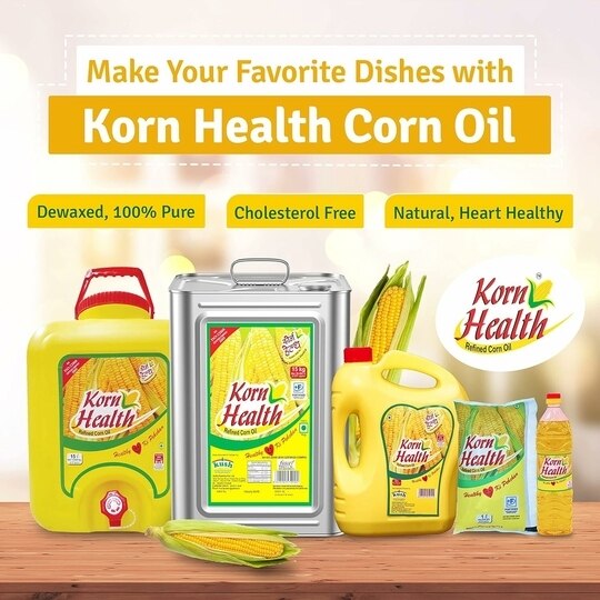 Korn Health 100% Pure Corn Oil - Nutritional Excellence, Cholesterol-Free, Versatile, and Balanced for Cooking | 5L