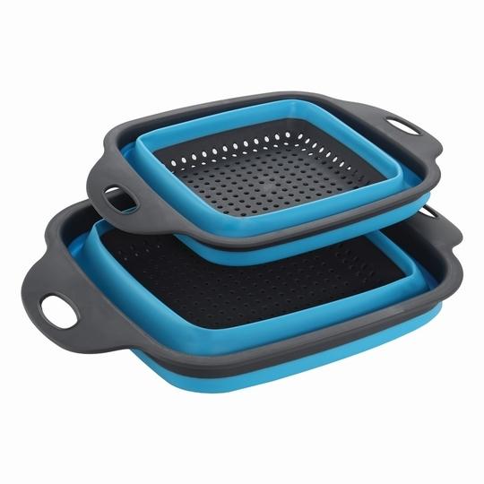 Prime Pick Collapsible Colander Set|Strainer Set | Pack of 2 Collapsible Colanders |Vegetable Fruit Basket for Kitchen |Collapsible Silicone Strainer for Kitchen (Blue)
