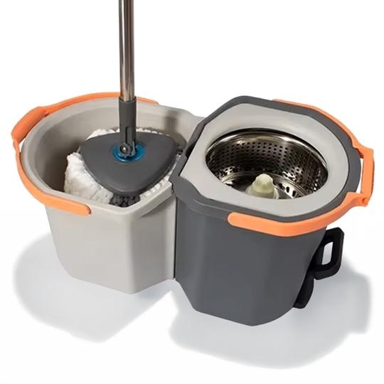 Prime Pick Twin Spin Mop With Pedal Triangle Extendable Ceiling Fan Cleaning Brush Stainless Steel Wringer Puller Handle Microfiber Dry, Wet Mop, Floor Wall Fan Cleaning, 2 Microfiber Refills