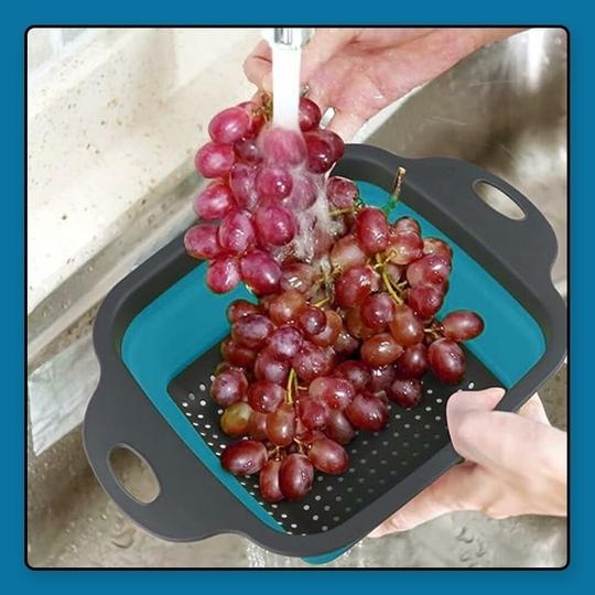 Prime Pick Collapsible Colander Set|Strainer Set | Pack of 2 Collapsible Colanders |Vegetable Fruit Basket for Kitchen |Collapsible Silicone Strainer for Kitchen (Blue)