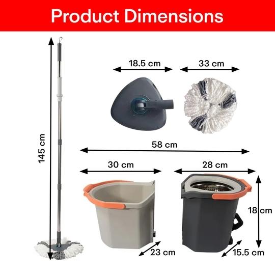 Prime Pick Twin Spin Mop With Pedal Triangle Extendable Ceiling Fan Cleaning Brush Stainless Steel Wringer Puller Handle Microfiber Dry, Wet Mop, Floor Wall Fan Cleaning, 2 Microfiber Refills