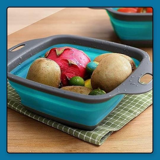 Prime Pick Collapsible Colander Set|Strainer Set | Pack of 2 Collapsible Colanders |Vegetable Fruit Basket for Kitchen |Collapsible Silicone Strainer for Kitchen (Blue)