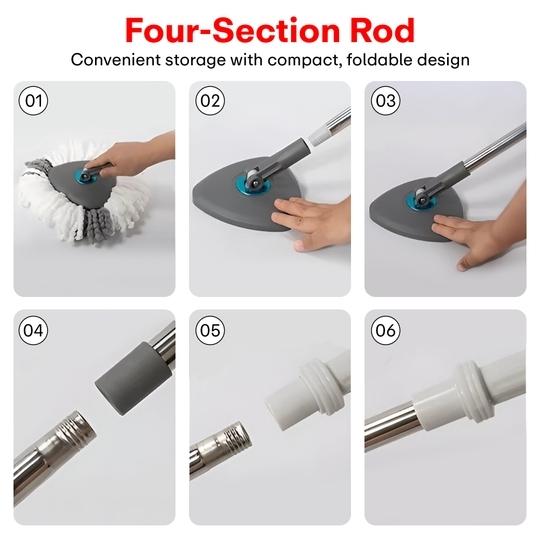 Prime Pick Twin Spin Mop With Pedal Triangle Extendable Ceiling Fan Cleaning Brush Stainless Steel Wringer Puller Handle Microfiber Dry, Wet Mop, Floor Wall Fan Cleaning, 2 Microfiber Refills